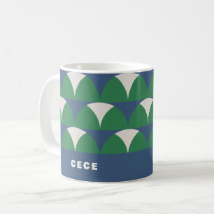 Modern blue green geometric retro personalized cof coffee mug