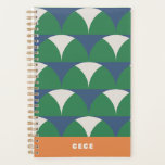 Modern blue green geometric retro personalized planner<br><div class="desc">Modern pink orange geometric retro personalized minimal unique budget bright bold best-seller. ideal Christmas,  birthday,  anniversary,  graduation,  mothers day,  fathers day,  new year,  school year organisation.</div>