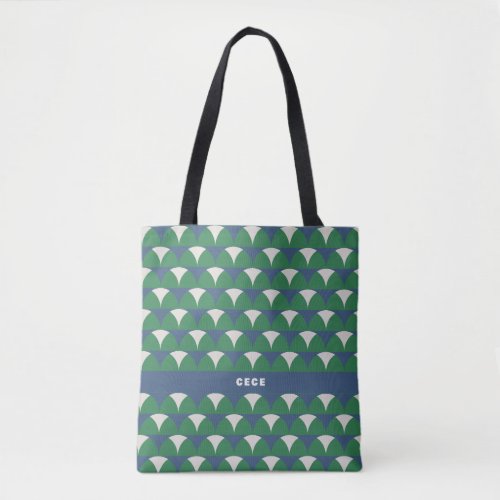 Modern blue green geometric retro personalized tote bag