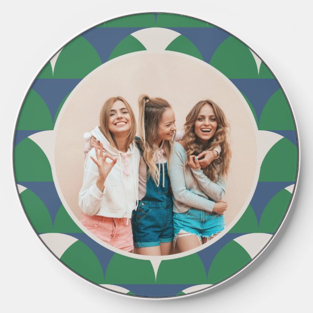 Modern blue green geometric retro photo wireless charger  (Front)
