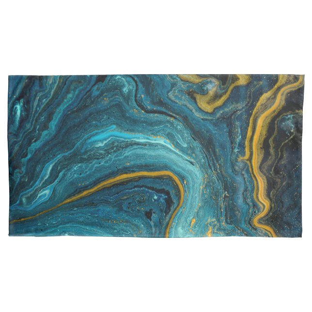 Modern Blue Green Gold Dust Abstract Art Marble Pi Pillow Case (Front)