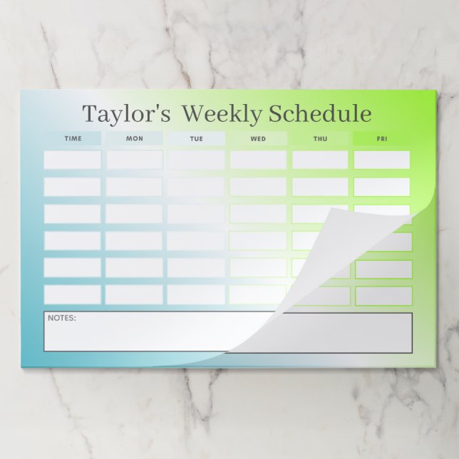 Modern Blue Green Gradient School Schedule Paper Pad (Folded)
