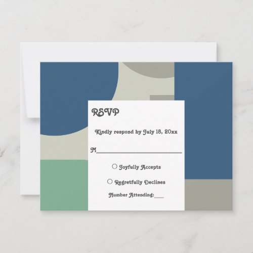 Modern Blue Green Gray Retro Abstract Art Wedding RSVP Card