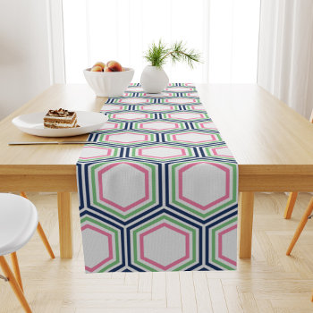 Modern Blue Green Hexagons Pattern Short Table Runner by heartlockedhome at Zazzle