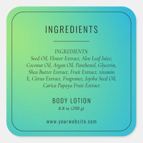 Modern Blue Green Ingredient List Product Label