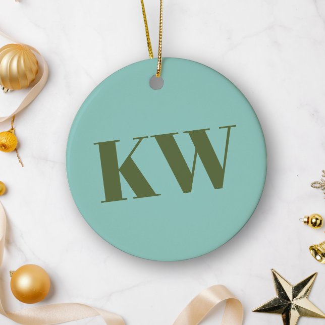 Modern Blue Green Monogram Initials Personalized  Ceramic Ornament (Creator Uploaded)