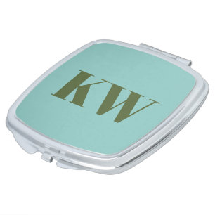 Modern Blue Green Monogram Initials Personalized Compact Mirror