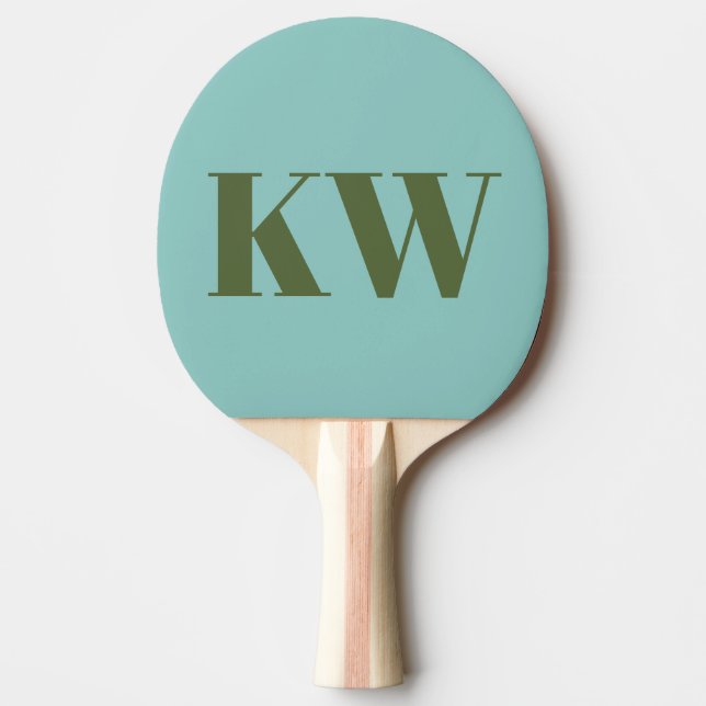 Modern Blue Green Monogram Initials Personalized  Ping Pong Paddle (Front)