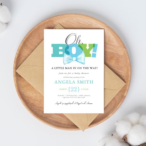 Modern Blue Green Oh Boy Baby Shower Invitation