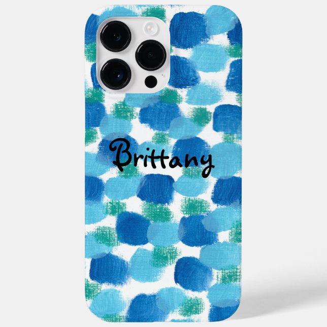 Modern Blue Green Pebbles Abstract Art Personalize Case-Mate iPhone Case (Back)
