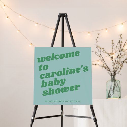 Modern Blue Green Retro Baby Shower Welcome Sign