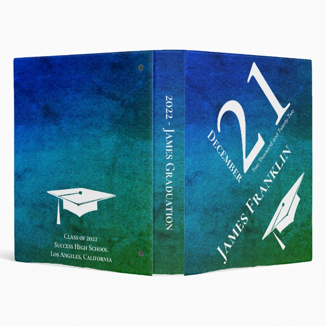 Modern Blue Green School Senior Year Graduation 3 Ring Binder (Background)