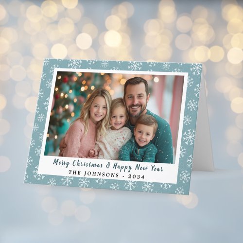 Modern Blue Green Snowflakes Holiday Photo 