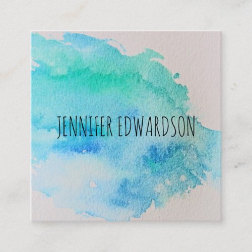 Modern blue green teal watercolor professional square business card