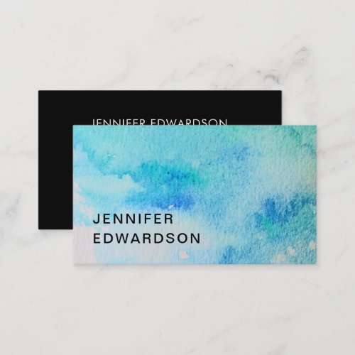 Modern blue green teal watercolor splatter splash business card