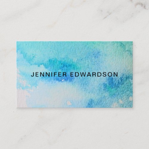 Modern blue green teal watercolor splatter splash business card