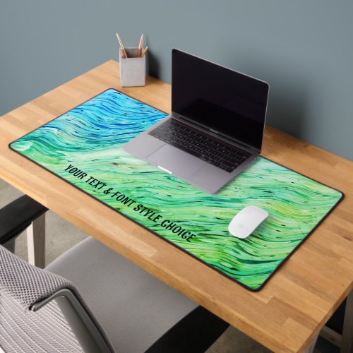 Modern Blue Green Waves Abstract Personalized Desk Mat