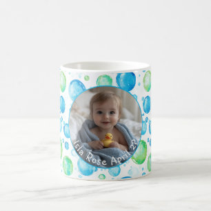 Modern Blue, Green, White C557 Single Baby Photo Coffee Mug