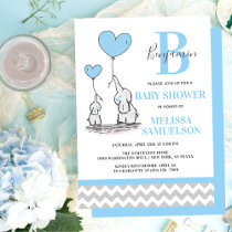 Modern Blue Grey Chevron Elephant BABY SHOWER Boy Invitation