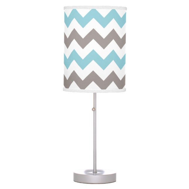 Modern Blue Grey Chevron Table Lamp (Front)