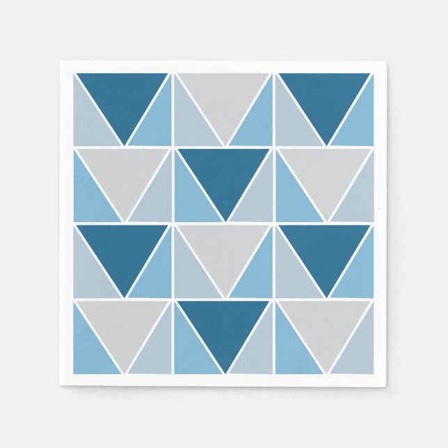 Modern Blue Grey Geometric Triangles  Napkins (Front)