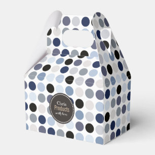modern blue grey polka dots pattern monogram favor boxes