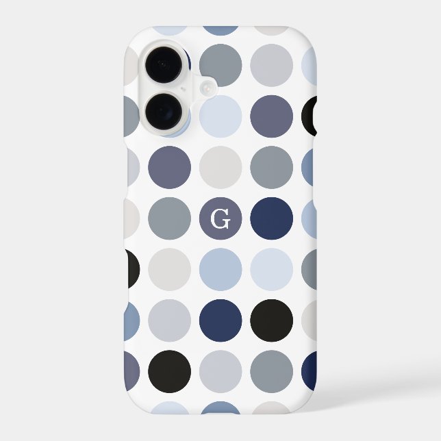 modern blue grey polka dots pattern monogram iphone case (Back)