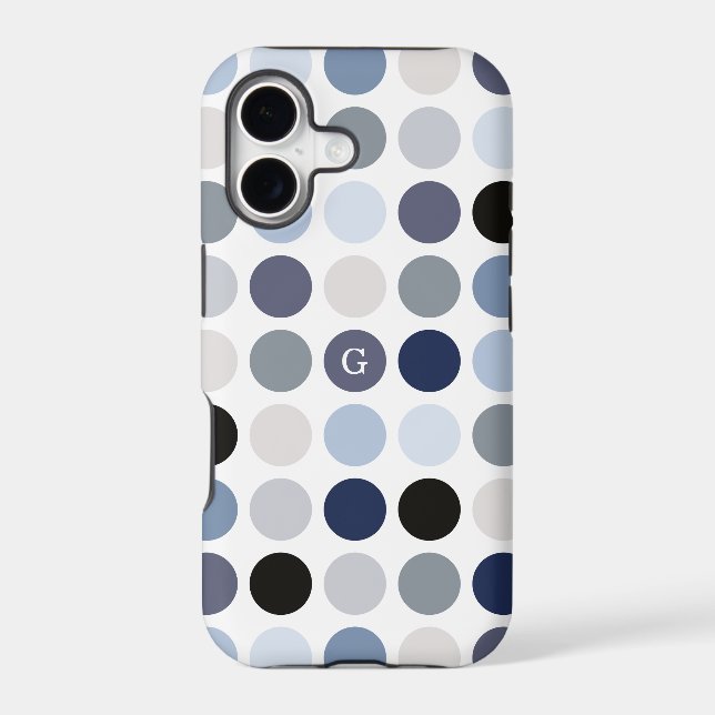 modern blue grey polka dots pattern monogram iphone case (Back)