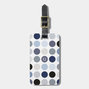 modern blue grey polka dots pattern monogram luggage tag