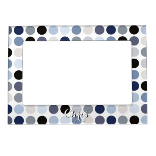modern blue grey polka dots pattern monogram magnetic picture frame