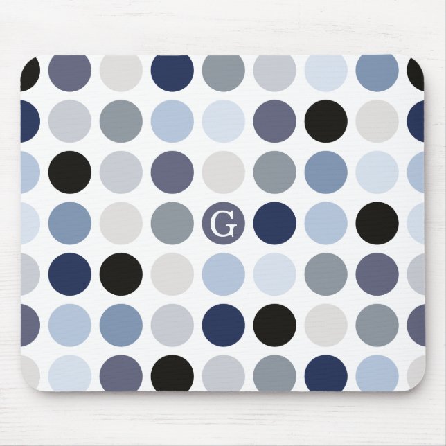 modern blue grey polka dots pattern monogram mouse pad (Front)