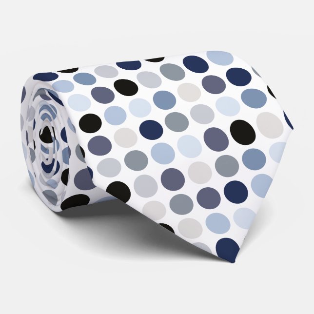 modern blue grey polka dots pattern monogram neck tie (Rolled)