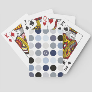 modern blue grey polka dots pattern monogram poker cards