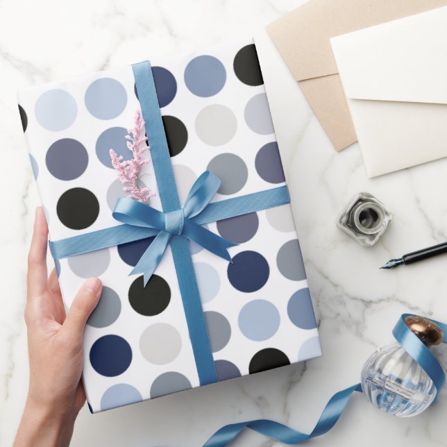 modern blue grey polka dots pattern monogram wrapping paper (Gifting)