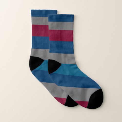 modern blue grey red striped pattern socks