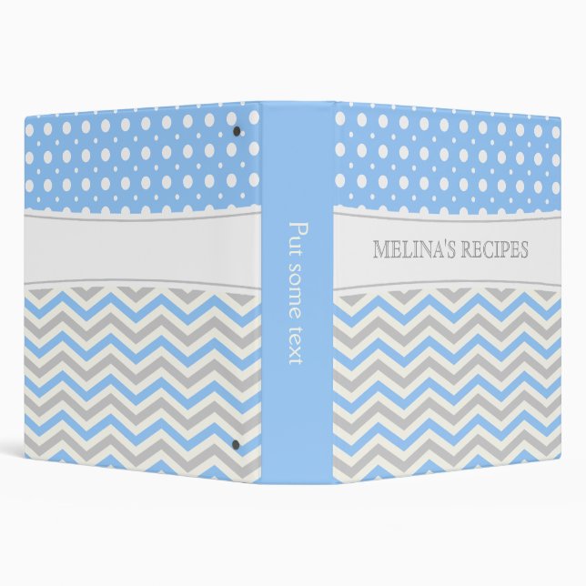 Modern blue, grey, white chevron & polka dot binder (Background)