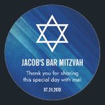 Modern Blue Grunge Bar Mitzvah Classic Round Sticker<br><div class="desc">Modern navy blue grunge Bar Mitzvah stickers. Easily personalize for custom party favors.</div>