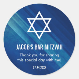 Modern Blue Grunge Bar Mitzvah Classic Round Sticker