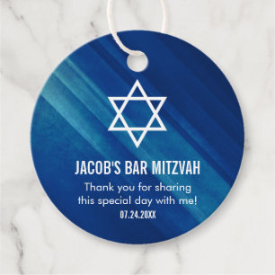Modern Blue Grunge Bar Mitzvah Favor Tags