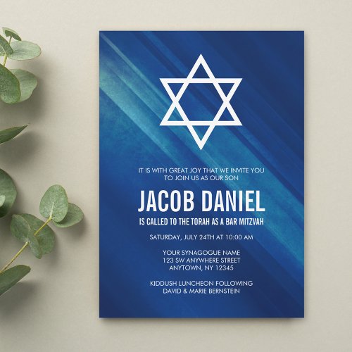 Modern Blue Grunge Bar Mitzvah Invitations