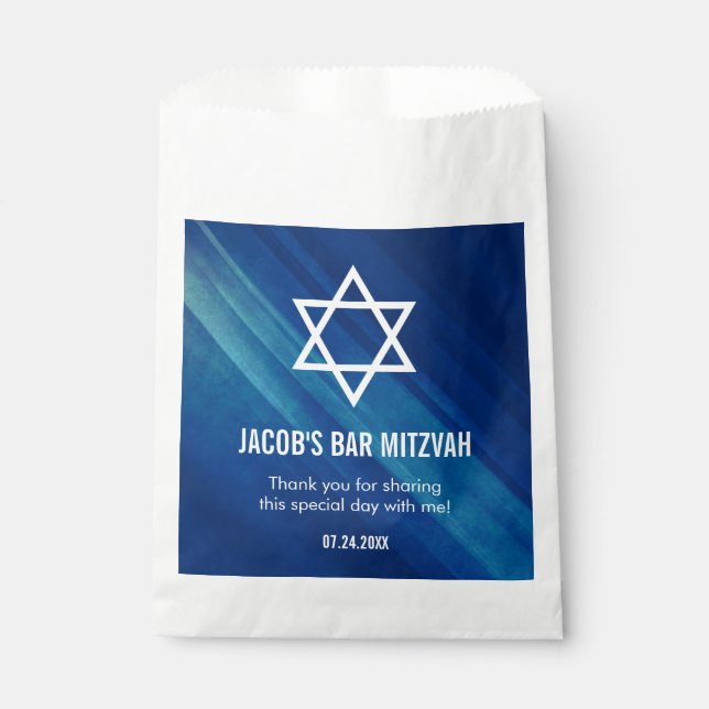 Modern Blue Grunge Bar Mitzvah Personalized Favor Bag (Front)