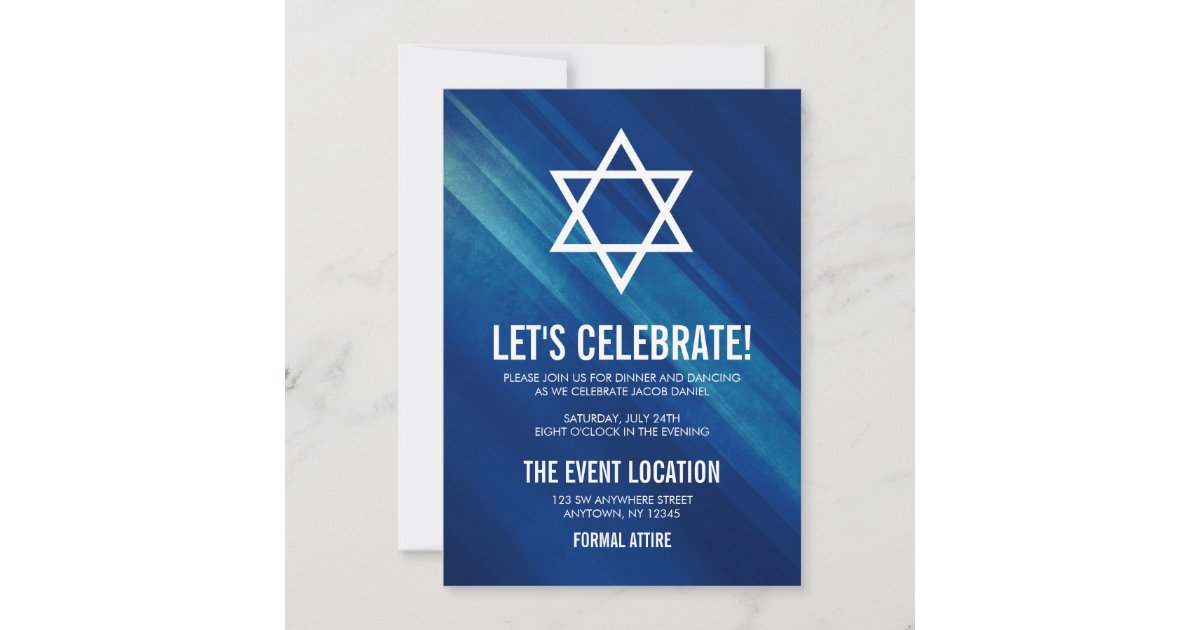 Modern Blue Grunge Bar Mitzvah Reception Invitation 