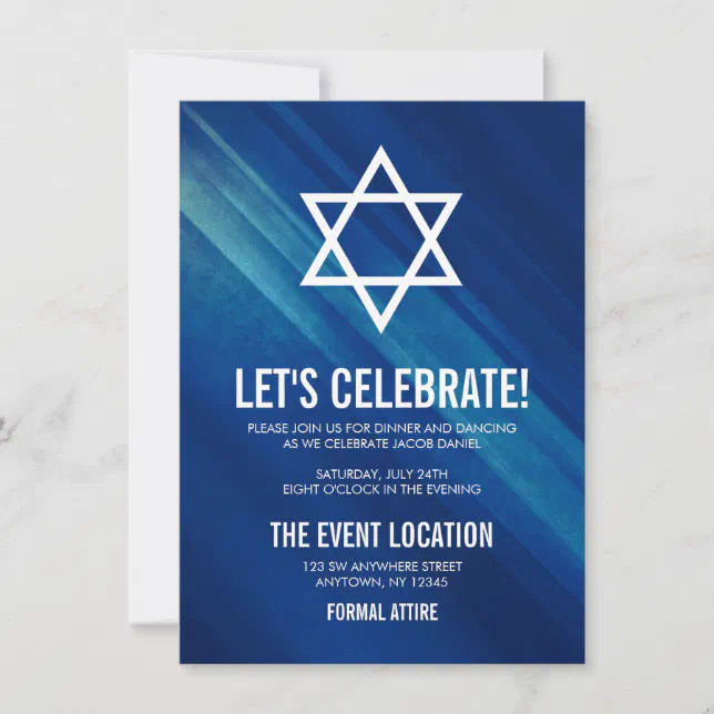 Modern Blue Grunge Bar Mitzvah Reception Invitation | Zazzle