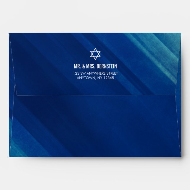 Modern Blue Grunge Bar Mitzvah Return Address A7 Envelope (Back (Top Flap))