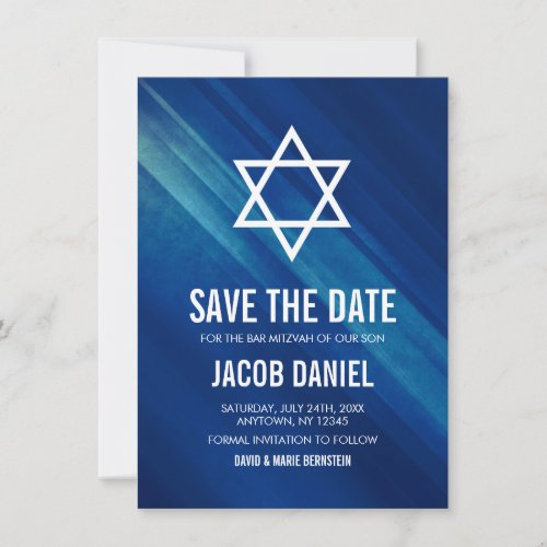 Modern Blue Grunge Bar Mitzvah Save The Date