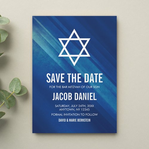 Modern Blue Grunge Bar Mitzvah Save The Date