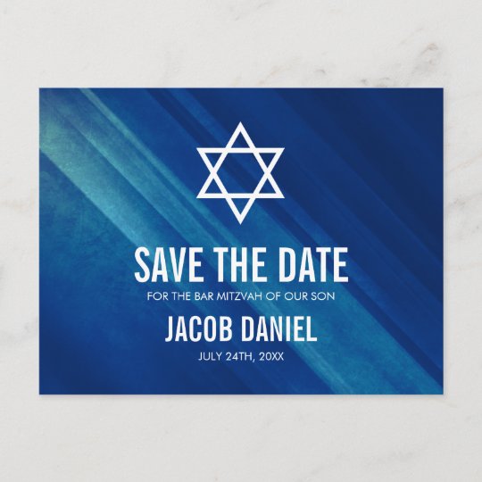 Modern Blue Grunge Bar Mitzvah Save the Date Announcement Postcard ...