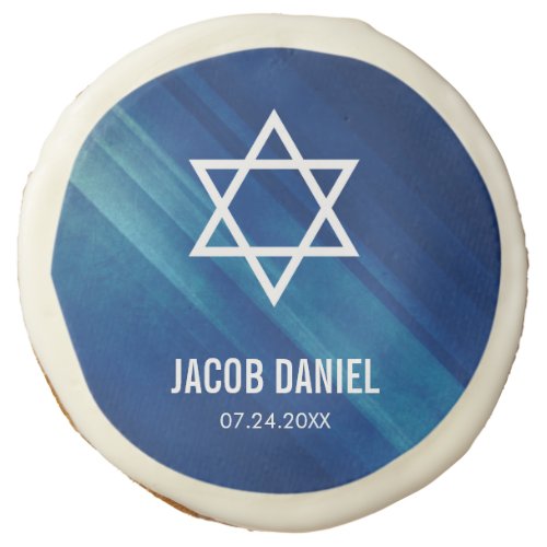 Modern Blue Grunge Bar Mitzvah Sugar Cookie