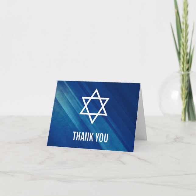 Modern Blue Grunge Bar Mitzvah Thank You Card (Front)