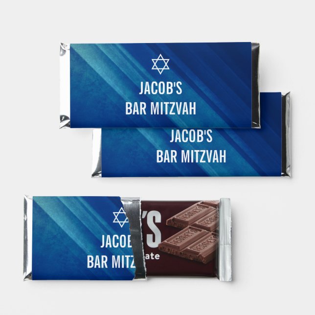 Modern Blue Grunge BarMitzvah Personalized Hershey Bar Favors (Front)